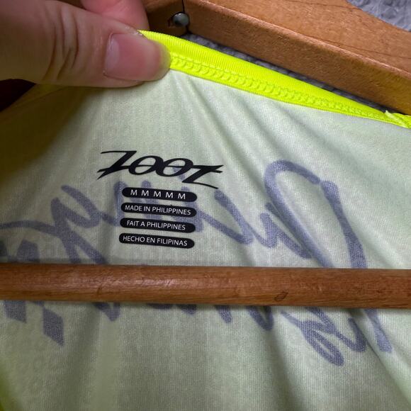 Zooz Running Shirt Men's Medium Neon Yellow Racing Short Sleeve - Picture 3 of 12